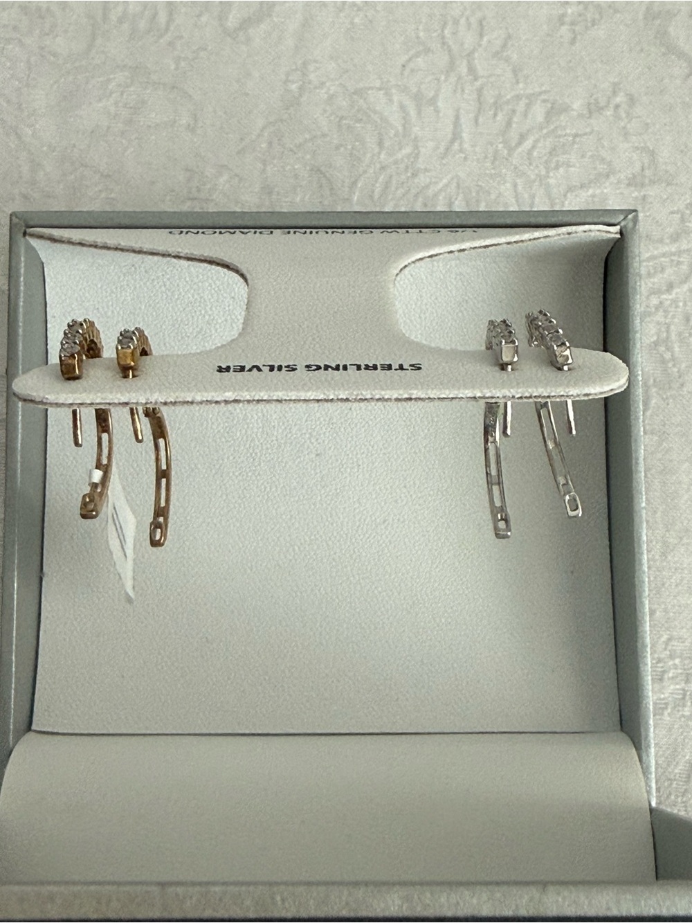 Sterling Silver Diamond Hoop Earrings - Silver and Gold - Picture 5 of 6